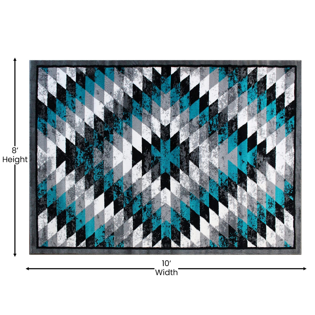 Flash Furniture Teagan Collection Southwestern Style Area Rug - Olefin Turquoise Accent Rug - 8' X 10' - Jute Backing - Entryway, Living Room, Bedroom