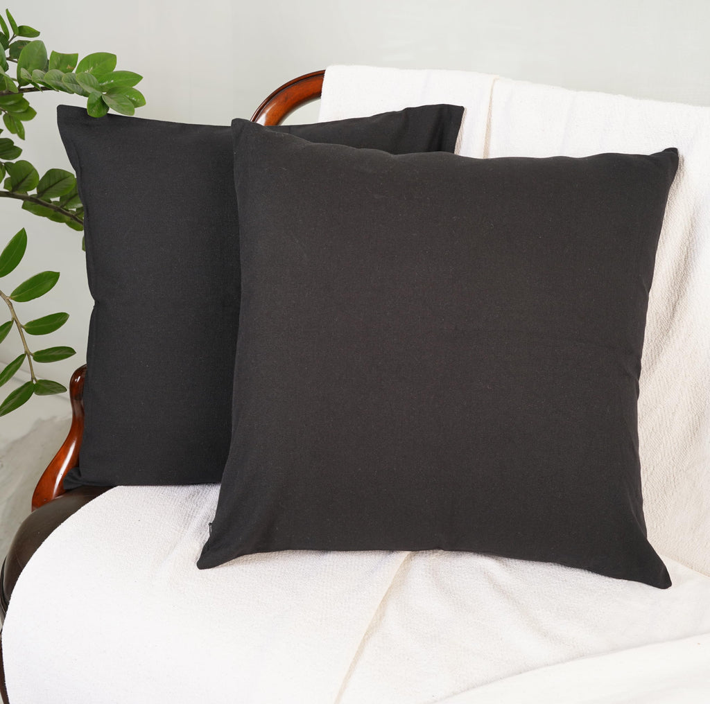 Rely+ Cotton Throw Pillow Covers Black 24''X24'' Set Of 2 Decorative Zippered Throw Pillow Covers For Couch, Sofa, Farmhouse, An