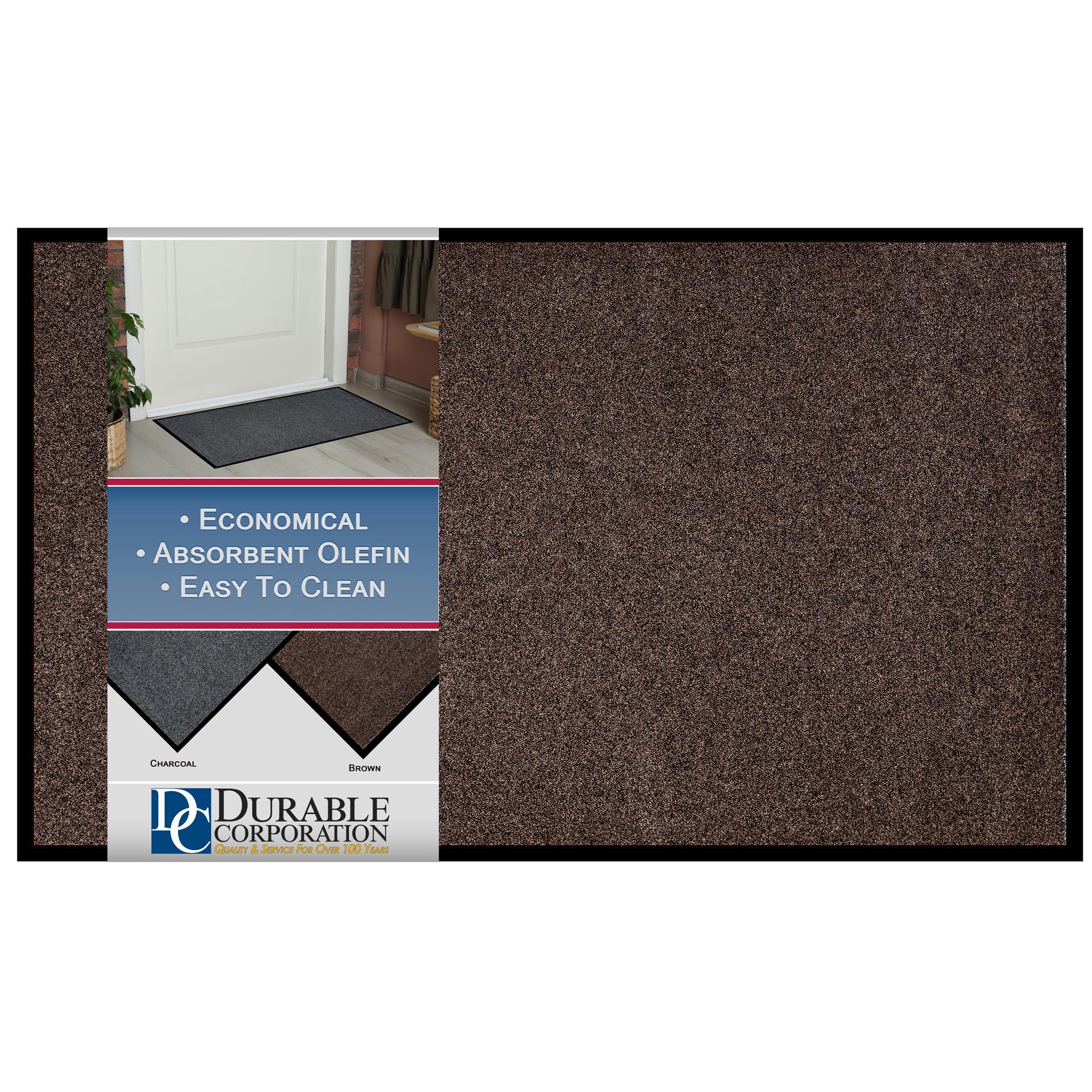 Durable Corporation-654S48 Wipe-N-Walk Vinyl Backed Indoor Carpet Entrance Mat, 4' X 8', Brown