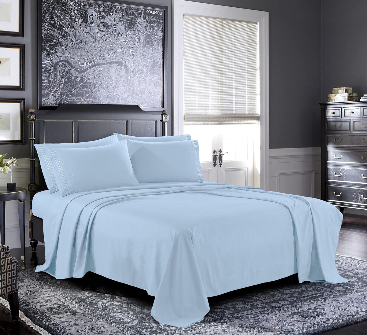 Pure Bedding Bed Sheets - Full Sheet Set 6-Piece, Sky Blue] - Hotel Luxury 1800 Brushed Microfiber - Soft And Breathable - Deep