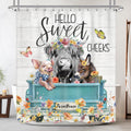 Newsely Highland Cow Farm Shower Curtains For The Bathroom, Cute Cow Chicken And Pig With Flowers On Truck Bathroom Set, Western