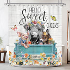 Newsely Highland Cow Farm Shower Curtains For The Bathroom, Cute Cow Chicken And Pig With Flowers On Truck Bathroom Set, Western