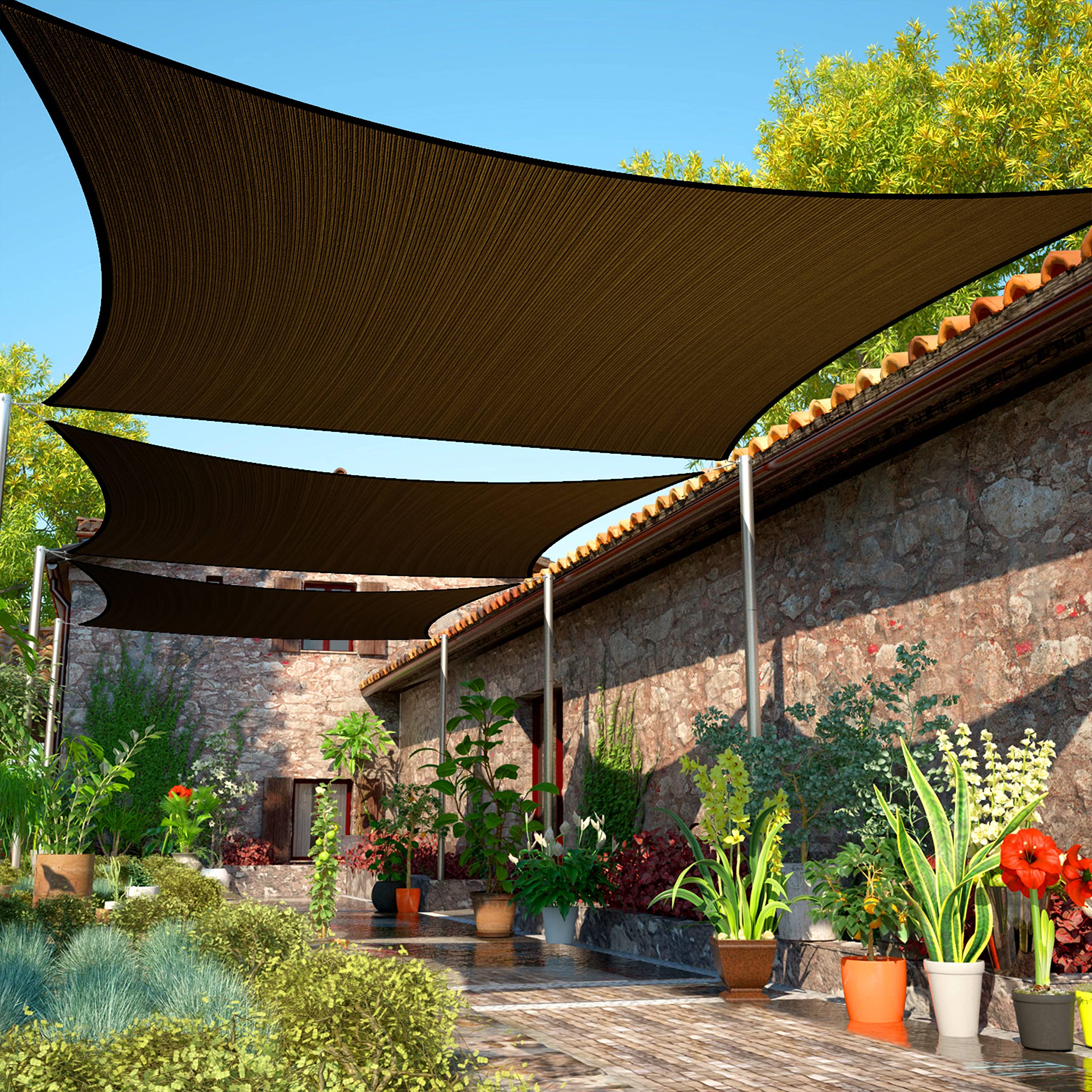 Shademart 7' X 11' Brown Sun Shade Sail Upf50 Rectangle Smtapr1016 Canopy Fabric Cloth Screen, Water And Air Permeable & Uv Resi