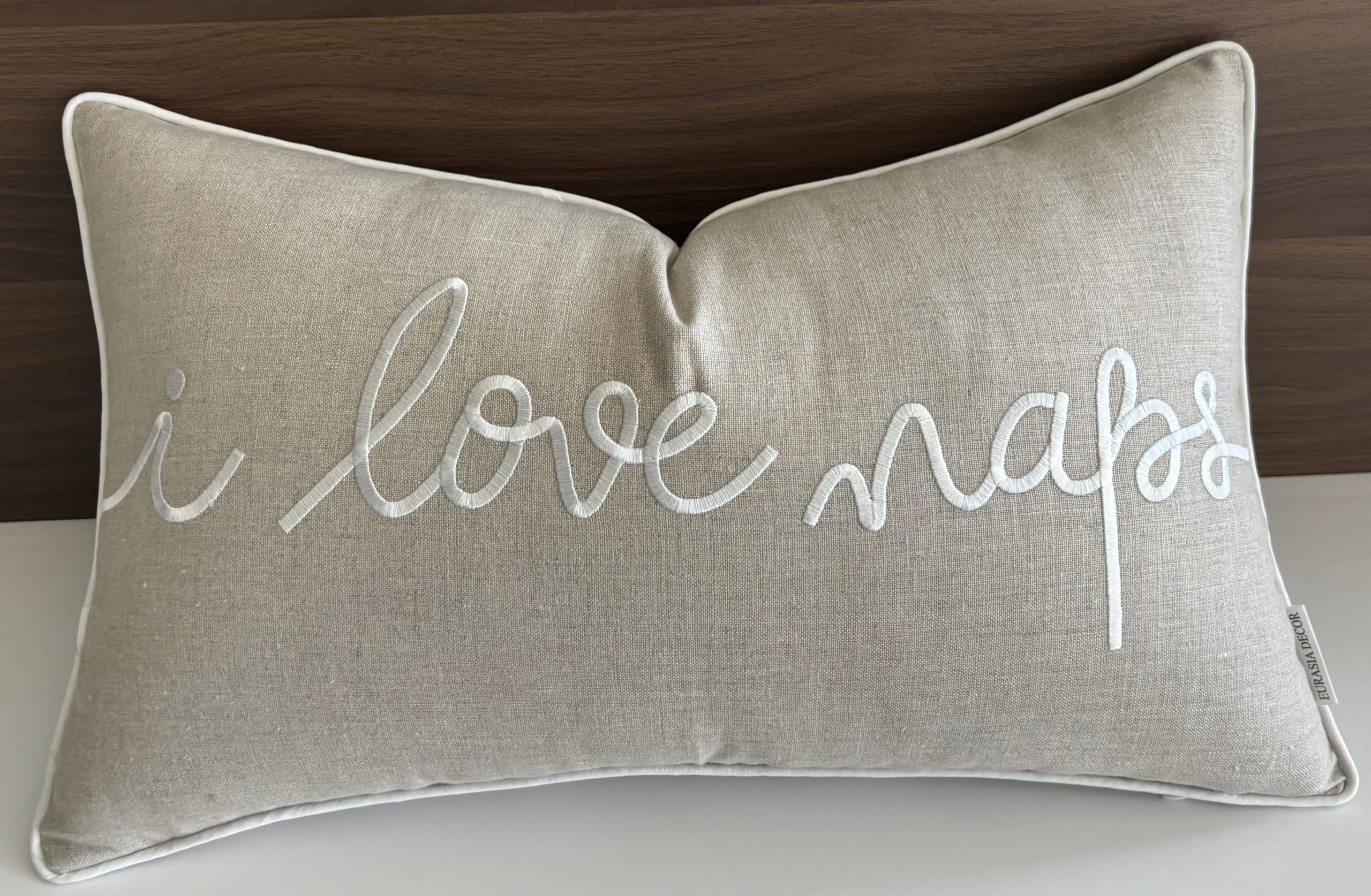 Eurasia Decor I Love Naps 12X20 Embroidered Decorative Lumbar Accent Throw Pillow Cover-Linen