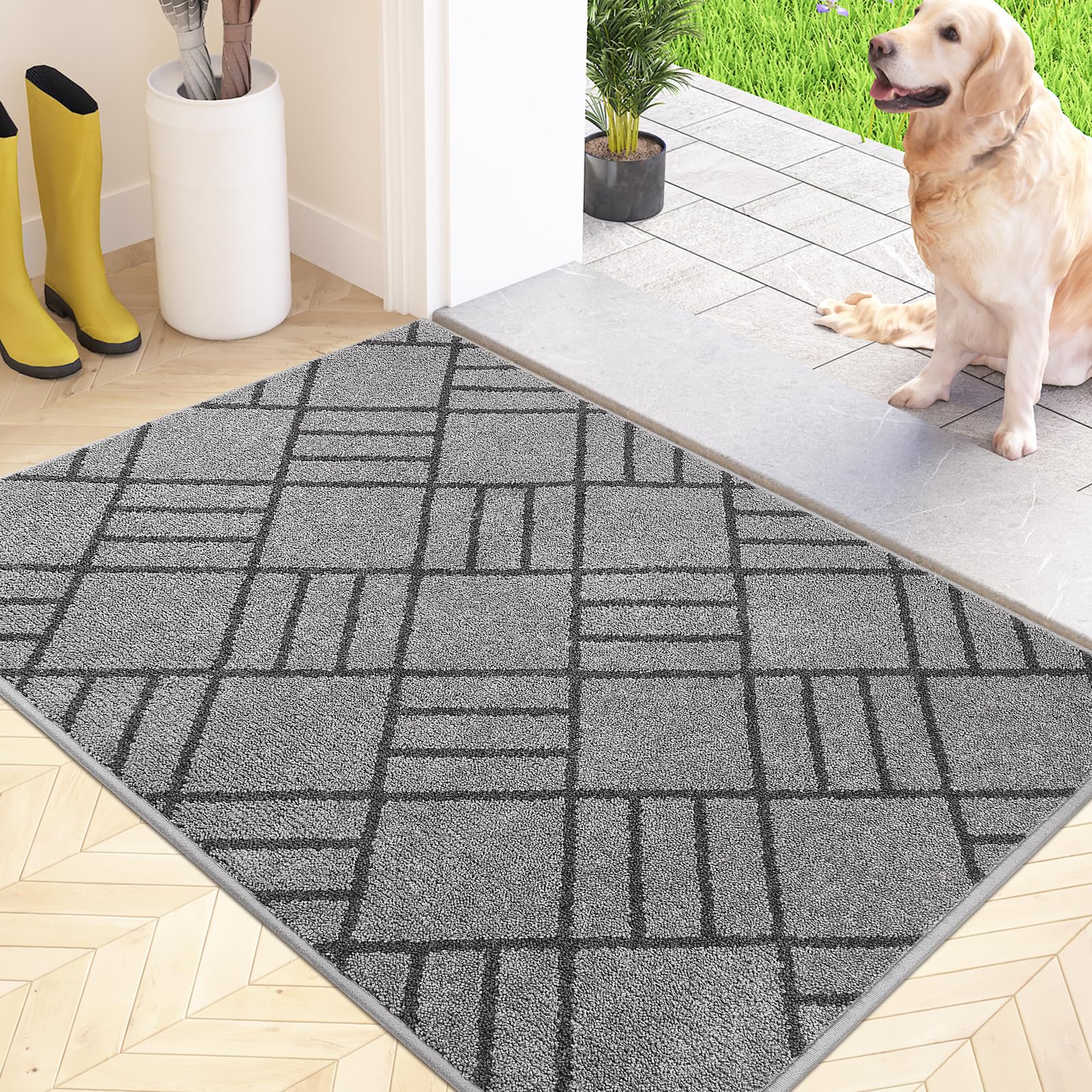 Domustex Non Slip Entryway Rug 20' X 32', Dirt Trapper Door Mat, Inside Washable Rug For Kitchen, Bathroom, Bedroom, Floor