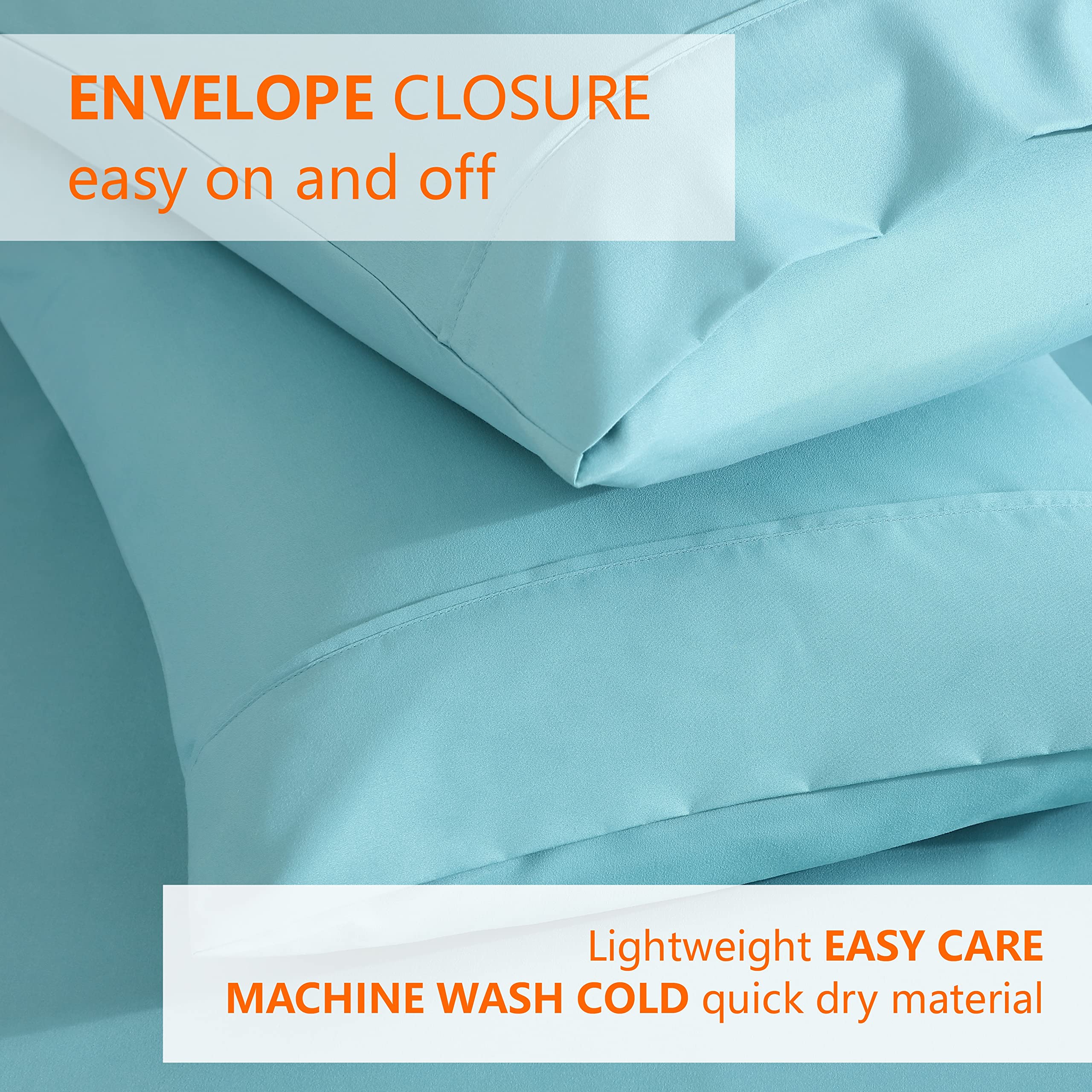 American Home Collection Pillow Case Set Of 2 Double Brushed Microfiber Soft & Easy Care Pillowcases (Aqua, Standard/Queen 20X30)