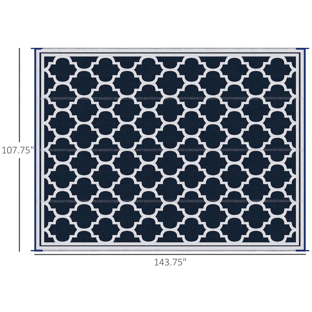 Outsunny Reversible Outdoor Rug, 9' X 12' Waterproof Plastic Straw Floor Mat, Portable Rv Camping Carpet, Large Floor Mat For Backyard, Deck, Picnic, Beach, Blue & White