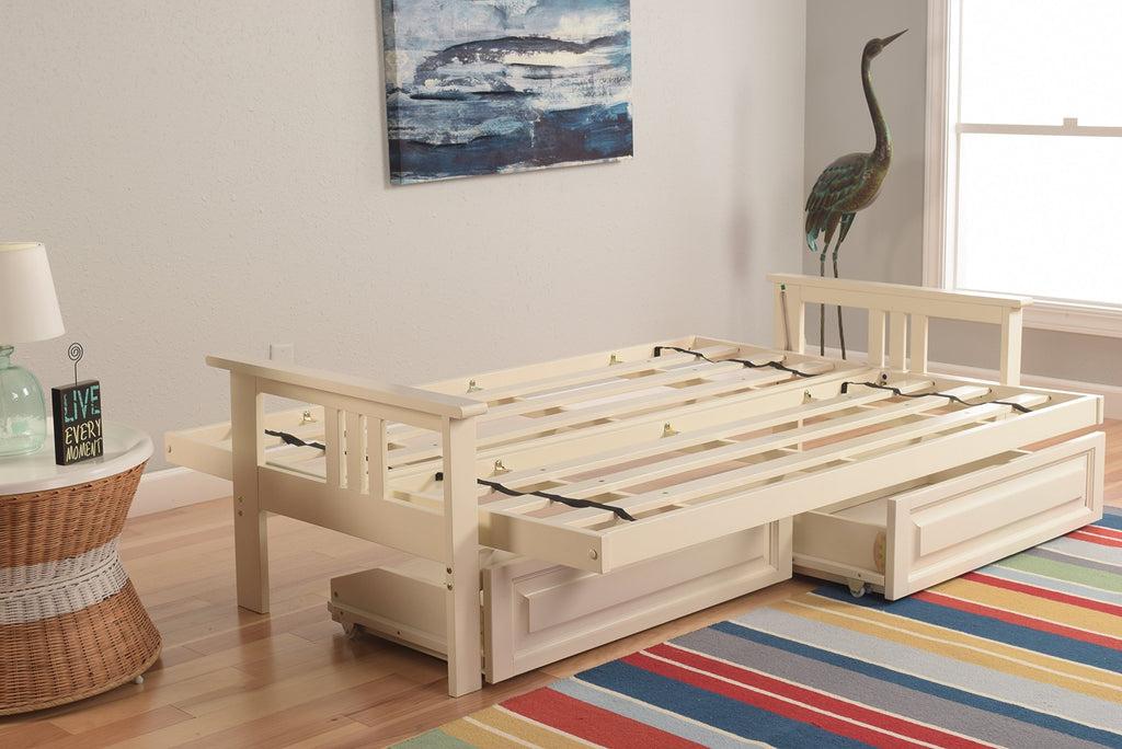 Kodiak Futons Monterey Futon Frame With Drawers, Included, Antique White