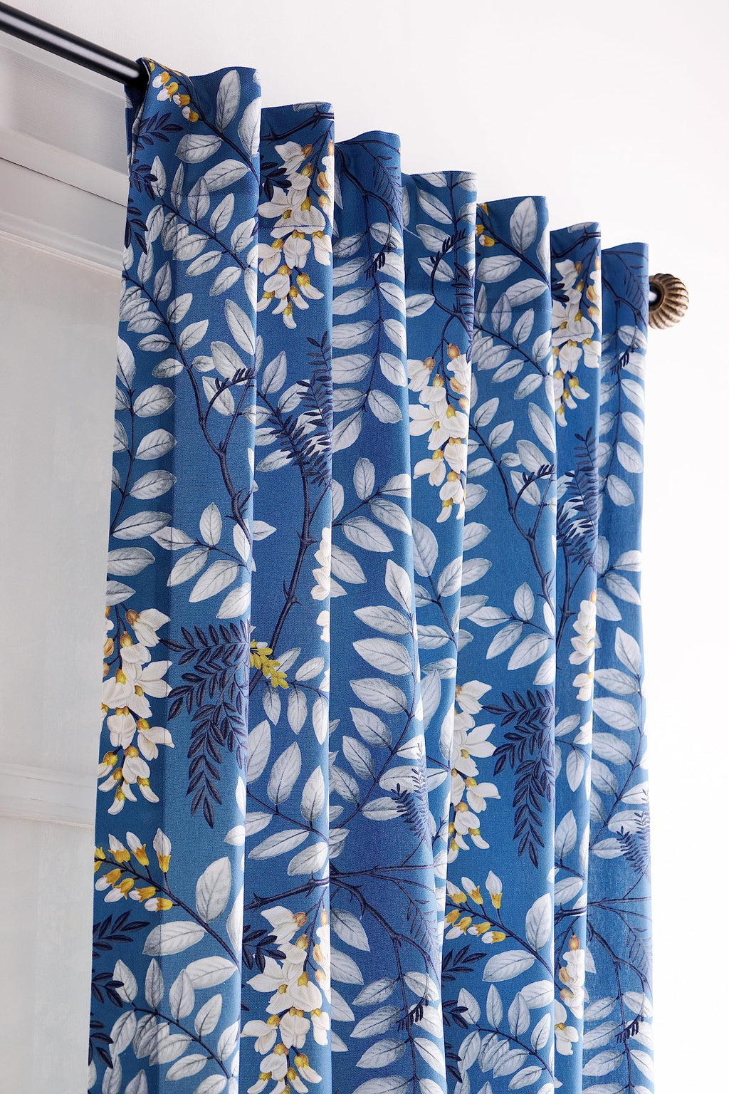 Maison D' Hermine 100% Cotton Curtain Feuillage Air Force Blue Two Panel Curtains For Living Rooms Bedrooms Offices Tailored Wit