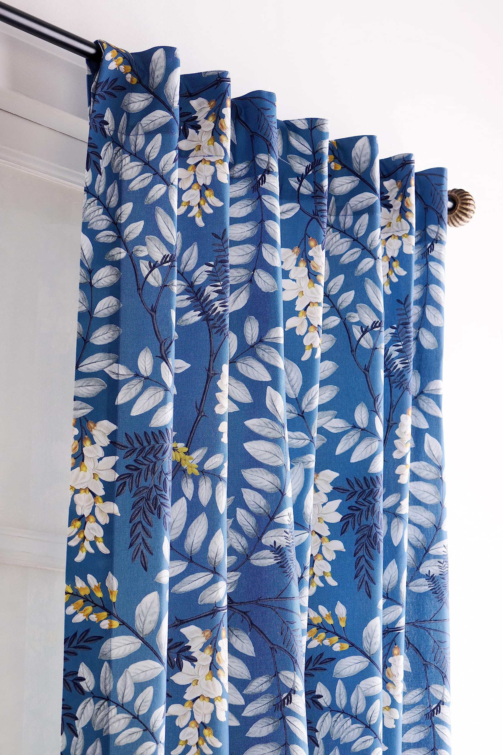 Maison D' Hermine 100% Cotton Curtain Feuillage Air Force Blue Two Panel Curtains For Living Rooms Bedrooms Offices Tailored Wit