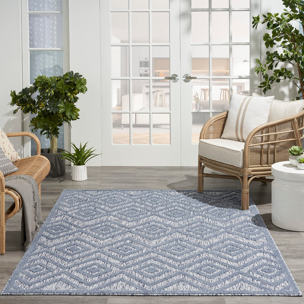 Nourison Versatile Indoor/Outdoor Denim Blue 5' X 7' Area Rug, Easy Cleaning, Non Shedding, Bed Room, Living Room, Dining Room, Deck, Backyard, Patio, High Traffic Area (5X7)