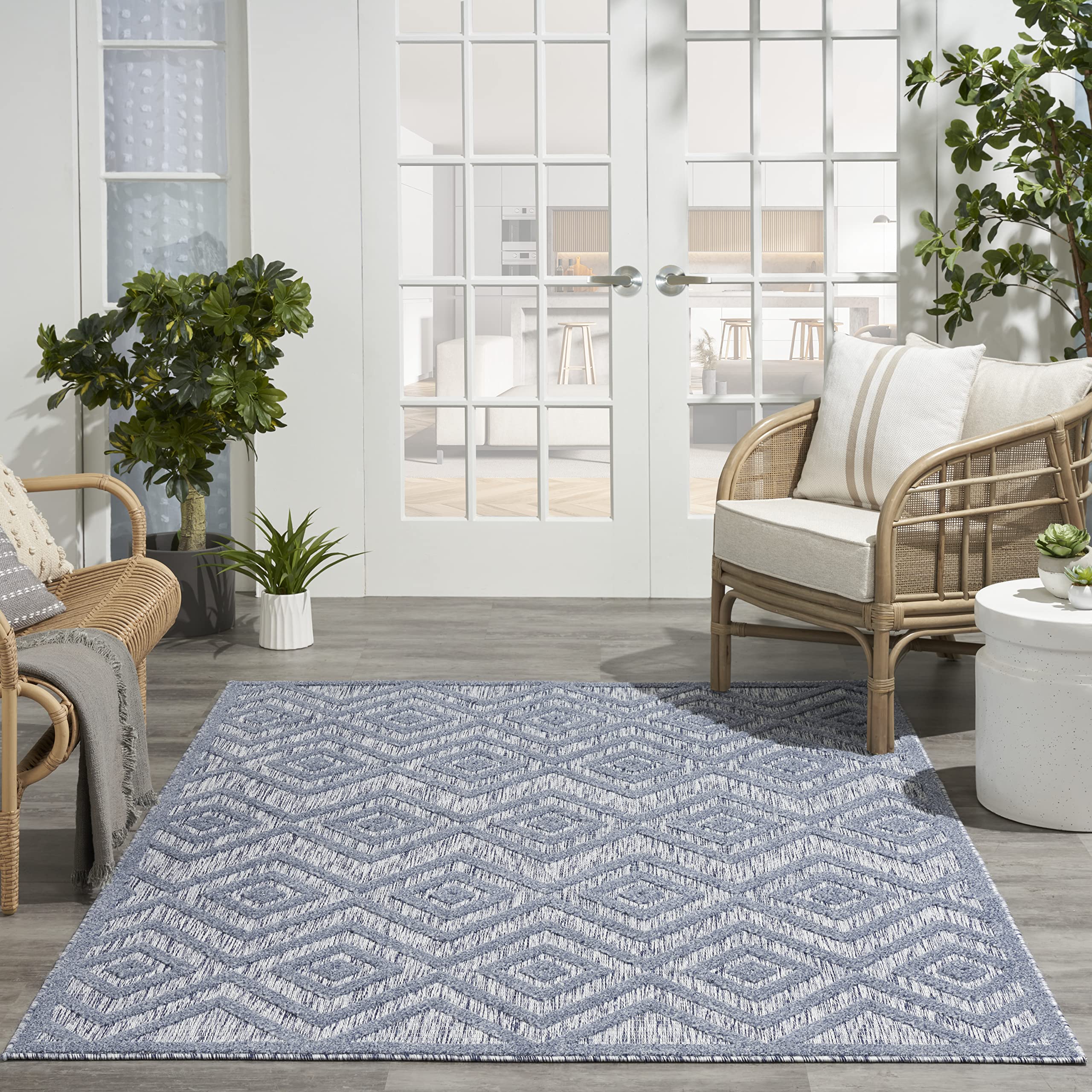 Nourison Versatile Indoor/Outdoor Denim Blue 5' X 7' Area Rug, Easy Cleaning, Non Shedding, Bed Room, Living Room, Dining Room, Deck, Backyard, Patio, High Traffic Area (5X7)