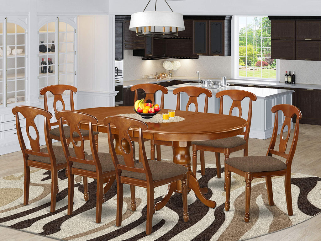 East West Furniture PLNA9-SBR-C 9 Piece Room Set Includes an Oval Wooden Table with Butterfly Leaf and 8 Linen Fabric Kitchen Dining Chairs, 42x78 Inch