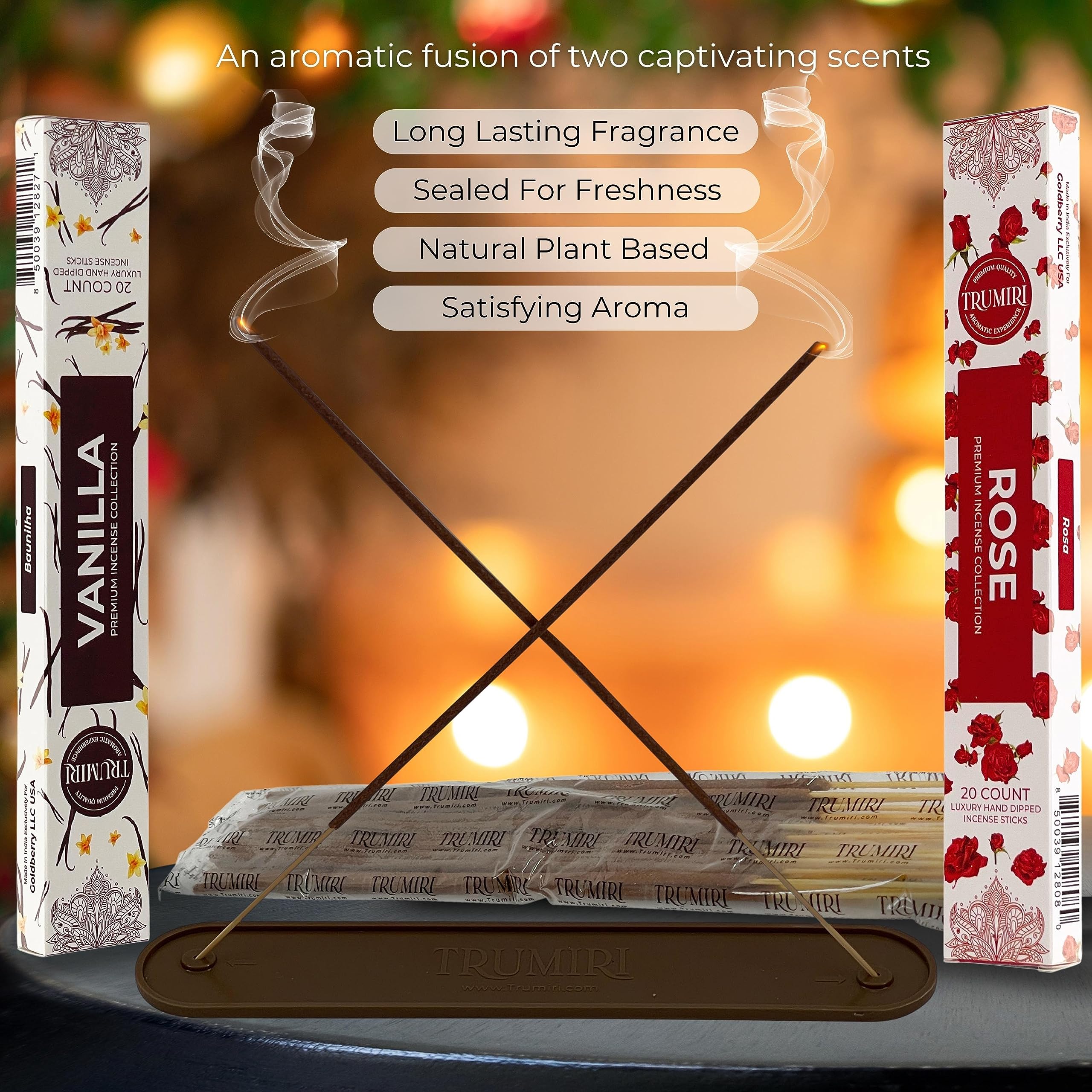 Trumiri Incense Sticks - Combo Pack Of 40 Insence-Sticks - 20 Vanilla + 20 Rose - Insenses - Insents - Incents - Inscense - Ince