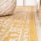 Jonathan Y Smb104G-210 Malta Bohemian Medallion Textured Weave Indoor Outdoor Area Rug, Coastal,Traditional,Transitional Easy Clean,Bedroom,Kitchen,Backyard,Patio, Non-Shed, Yellow/Cream, 2 X 10