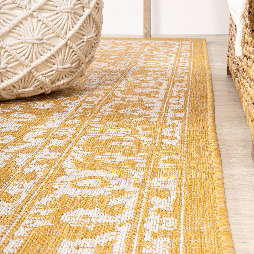 Jonathan Y Smb104G-3 Malta Bohemian Medallion Textured Weave Indoor Outdoor Area-Rug, Coastal Traditional Transitional Easy-Cleaning,Bedroom,Kitchen,Backyard,Patio,Non Shedding, 3 X 5, Yellow/Cream