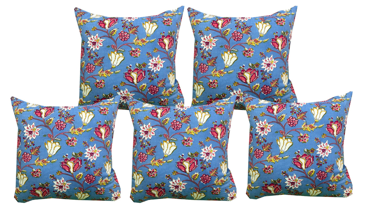 Pink Parrot Jaipur Block Print Cotton Cushion Cover 16X16 Inch Set Of 5 Pcs 0029