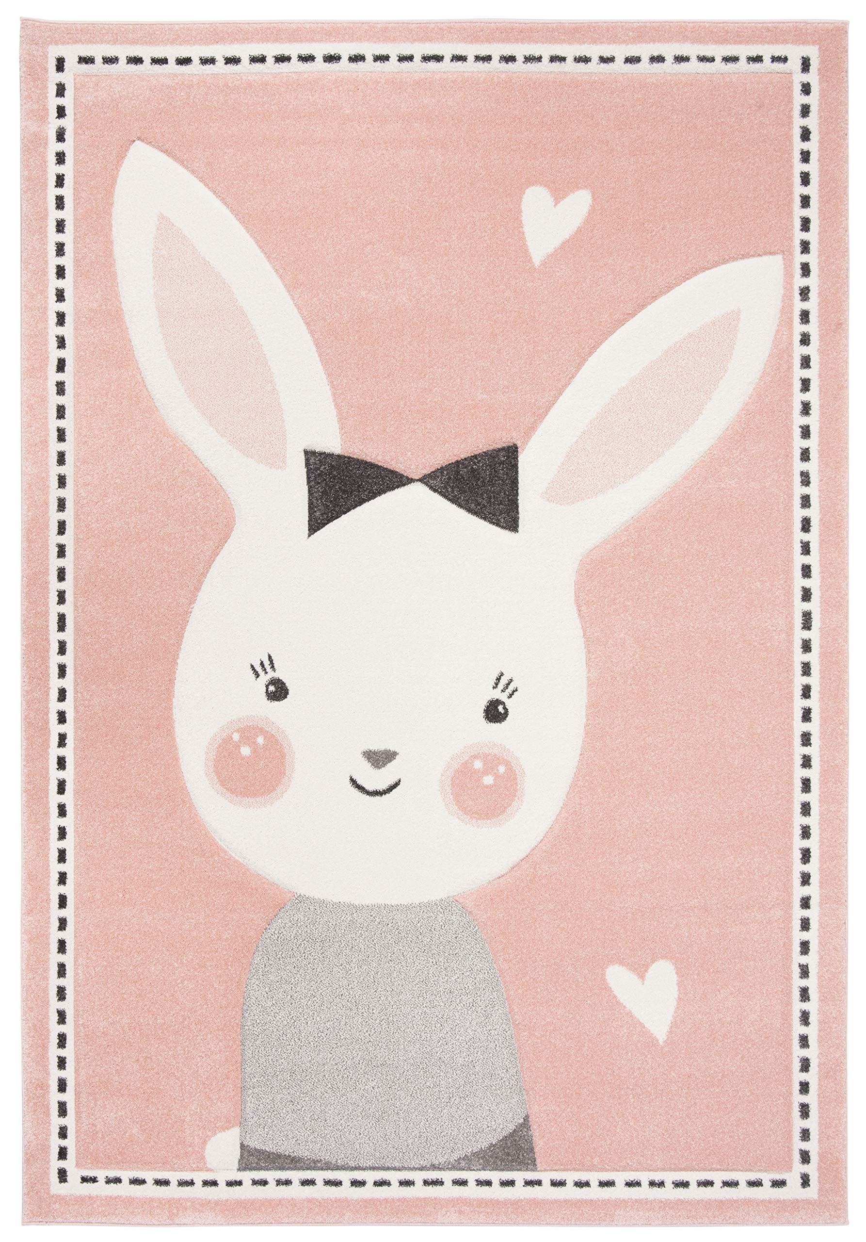 SAFAVIEH Carousel Kids Collection Accent Rug - 2 x 3, Pink & Ivory, Bunny Design, Non-Shedding & Easy Care, Ideal for High Tra