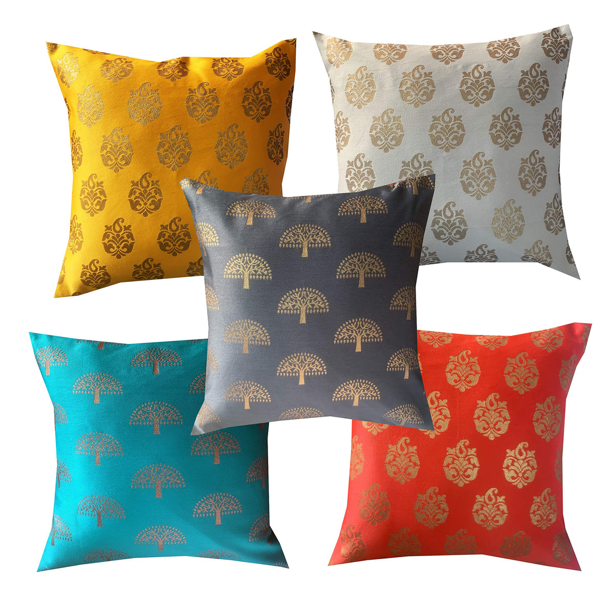 Vireo Dupion Silk Cushion Cover (18X18 Inch) Set Of 5