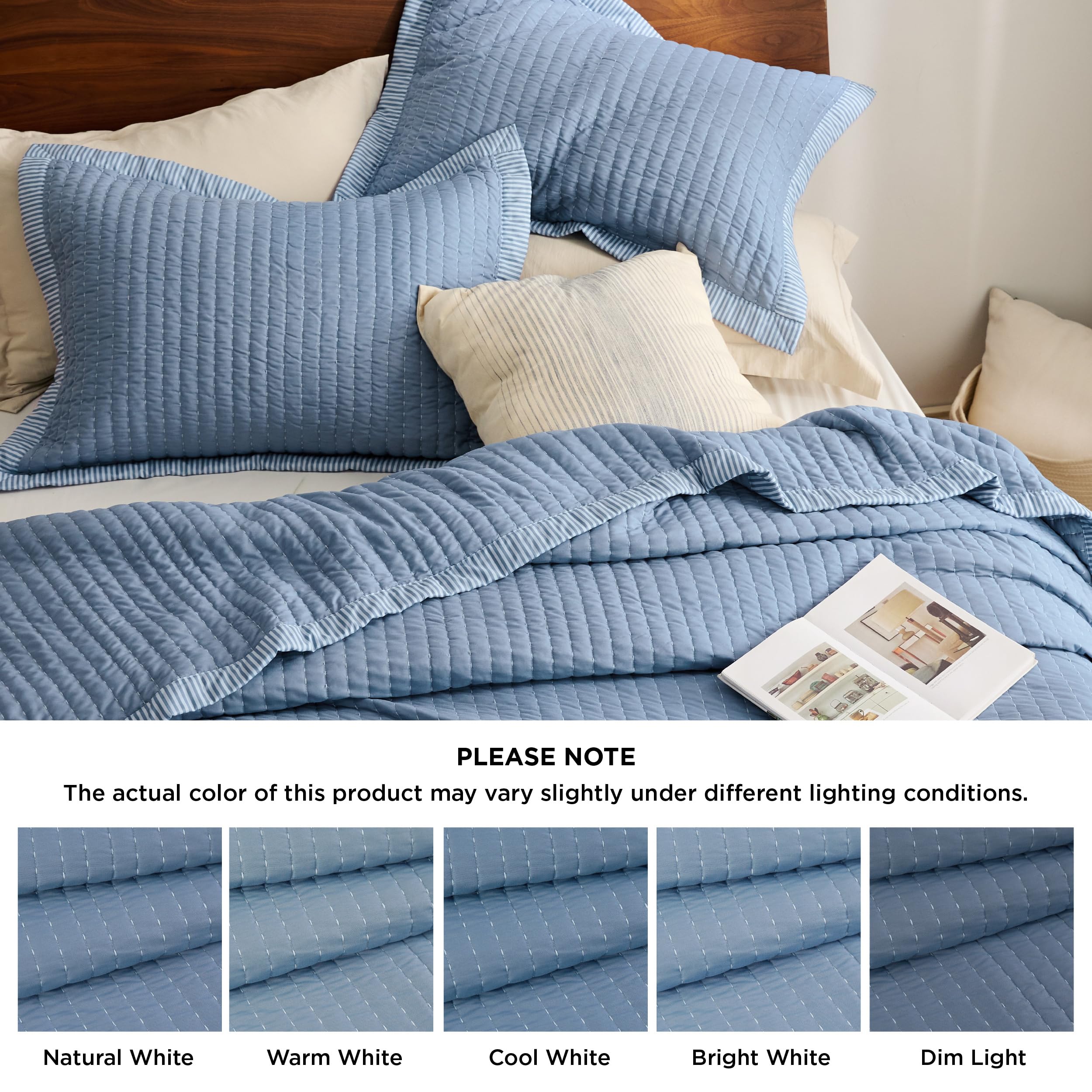Bedsure Blue Quilts Twin Size - Twin Quilt Bedding Set Bedspread Coverlet, Lightweight Corduroy Pattern Bedspread, 2-Piece Set With 68'X86' Coverlet & 1 Pillow Sham, All-Season Soft Microfiber