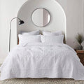 Damask Quilt Queen Size Bedding Sets With Pillow Shams, Boho Soft Lightweight Bedspread Coverlet, White Quilted Blanket Thin Com