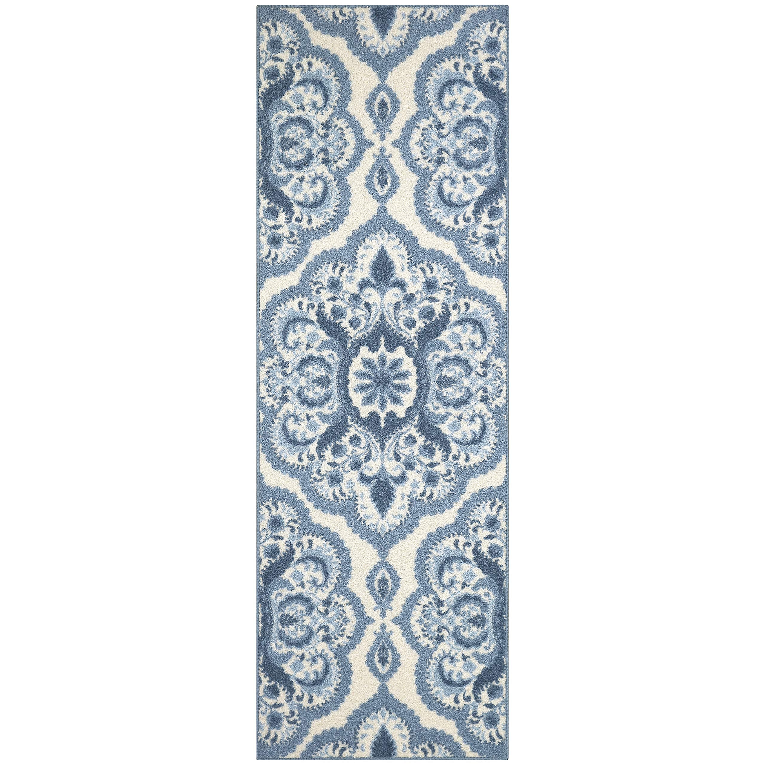 Maples Rugs Vivian Medallion Runner Rug Non Slip Hallway Entry Carpet [Made in USA], 2 x 6, Blue