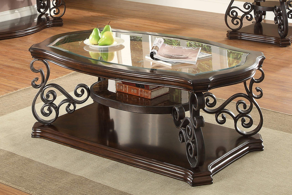 Coaster Home Furnishings Coffee Table with Tempered Glass Top Deep Merlot, 32"" d x 52"" w x 20"" h (CO-702448)