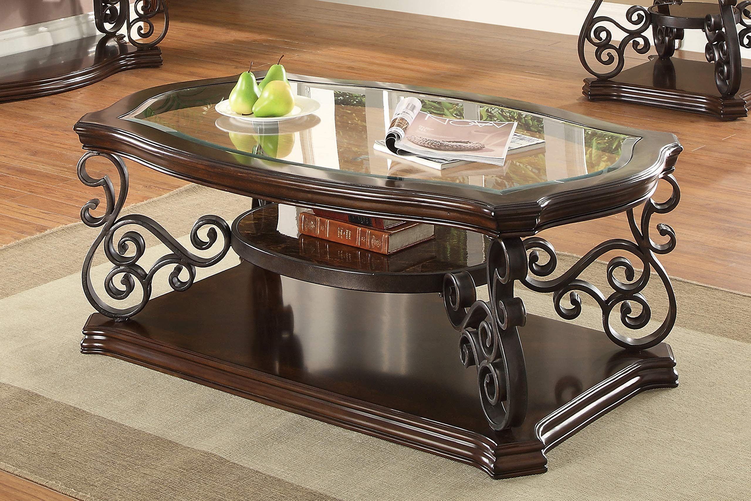 Coaster Home Furnishings Coffee Table with Tempered Glass Top Deep Merlot, 32"" d x 52"" w x 20"" h (CO-702448)