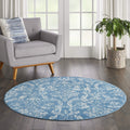 Nourison Jubilant Damask Blue 53 x Round Area -Rug, Easy -Cleaning, Non Shedding, Bed Room, Living Room, Dining Room, Kitchen (