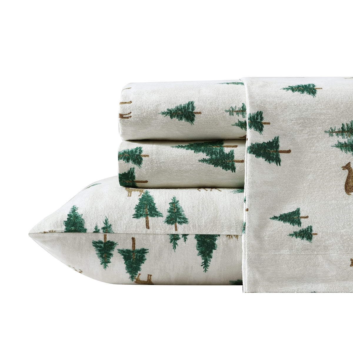 Eddie Bauer - Full Sheets, Cotton Flannel Bedding Set, Brushed For Extra Softness, Cozy Home Decor (Deer Hollow, 4 Pieces, Full)