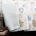 Lush Decor Harbor Life Reversible Quilt Set, 7 Piece Set, King, Blue & Taupe - Striped Nautical Quilt - Sea Life Print - Coastal