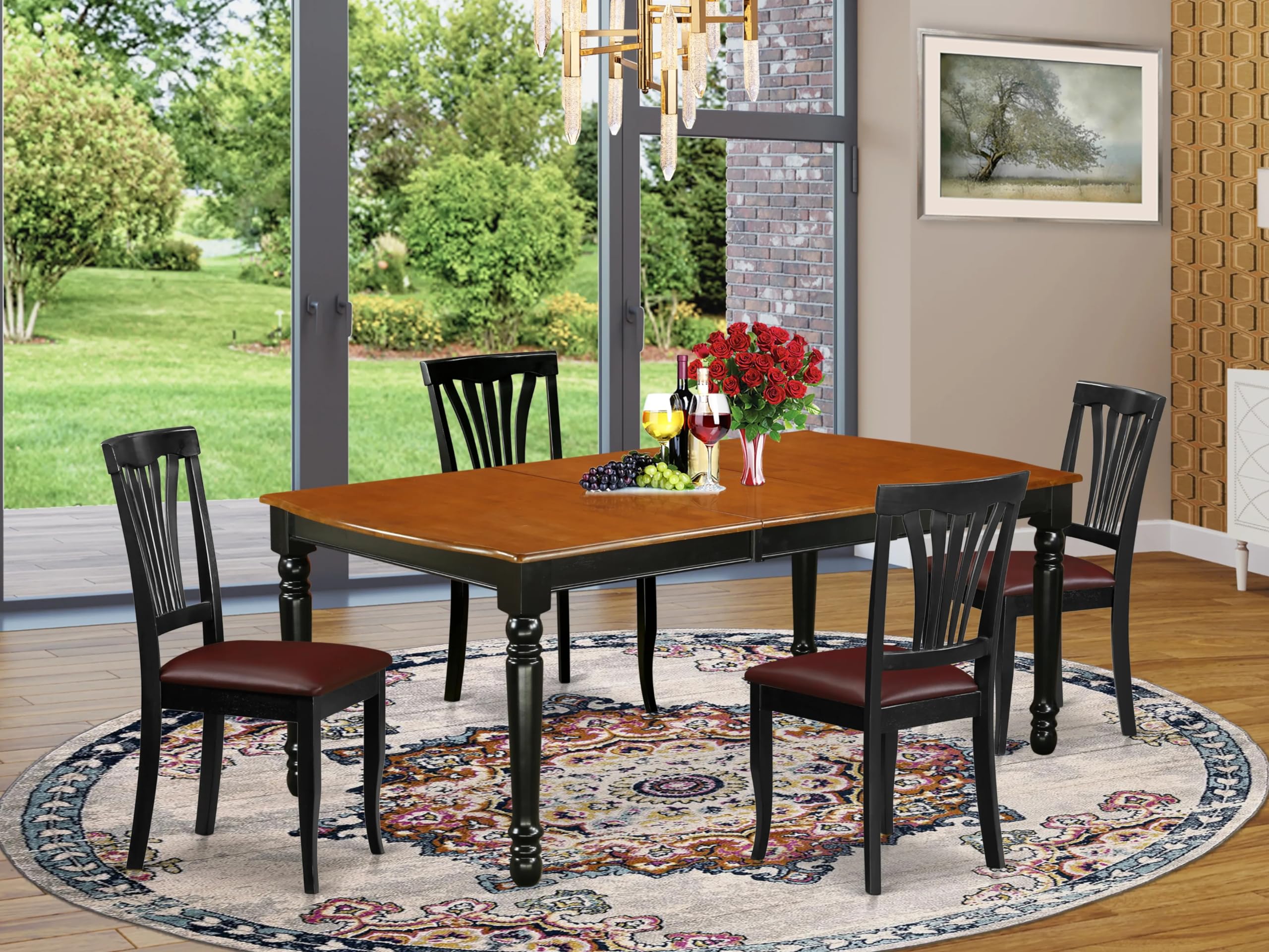 East West Furniture DOAV5-BCH-LC 5 Piece Modern Dining Table Set Includes a Rectangle Wooden Table with Butterfly Leaf and 4 Faux Leather Upholstered Chairs, 42x78 Inch, Black & Cherry