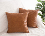 HOMFINER Faux Leather Throw Pillow Covers Set of 2, 20x20 inch, Thick Cognac Brown, Modern Decorative Cases for Couch and Bed