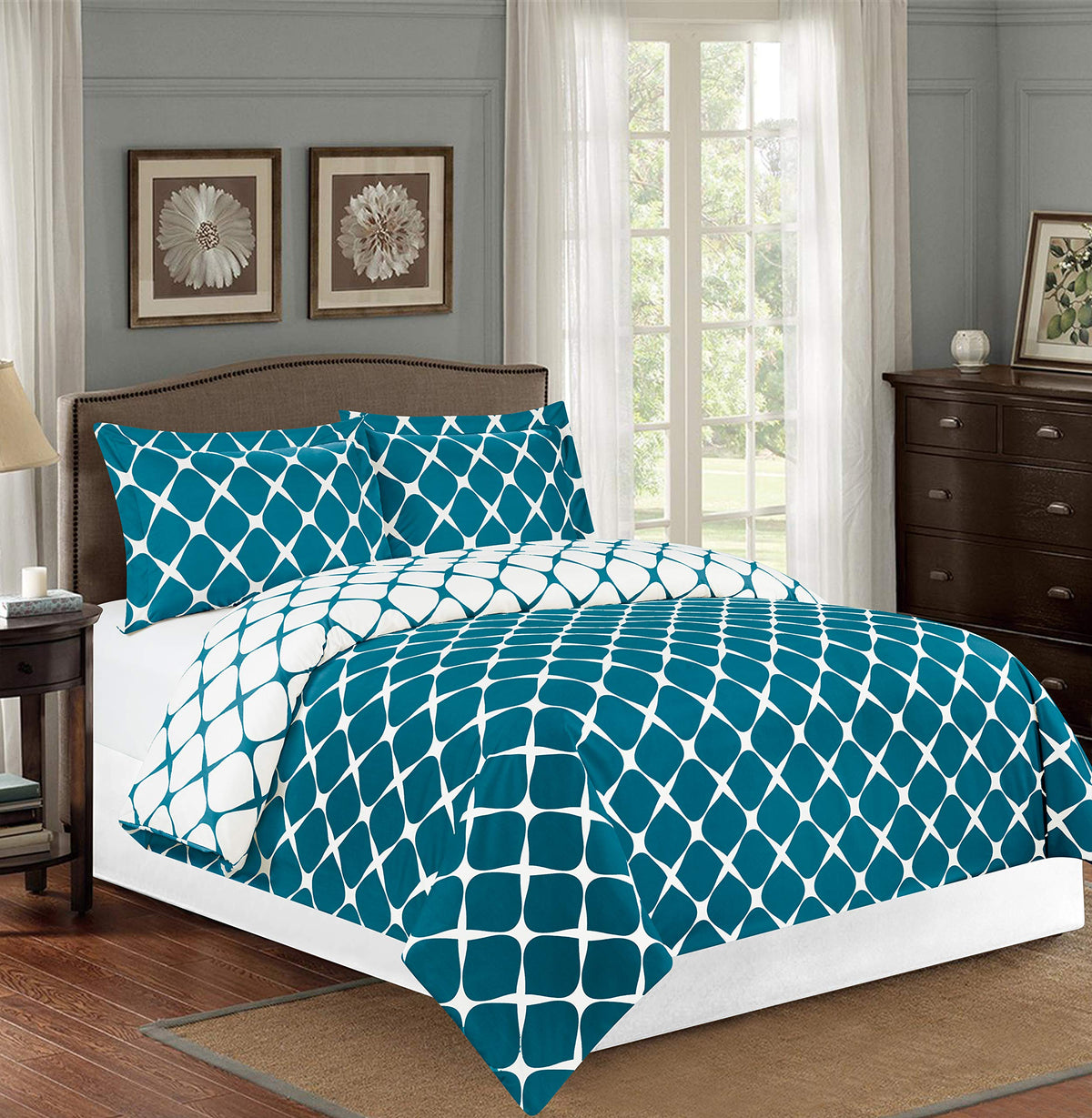 Elegant Comfort  Luxury Soft And Cozy 1500 Thread Count Premium Hotel Quality 3-Piece Milano Trellis Pattern 2-Tone Printed Reve