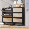 Anewome Rattan Shoe Cabinet with 3 Flip Drawers Set of 2, 48 Pairs Shoe Storage Cabinet for Entryway Freestanding Hidden Shoe Ra
