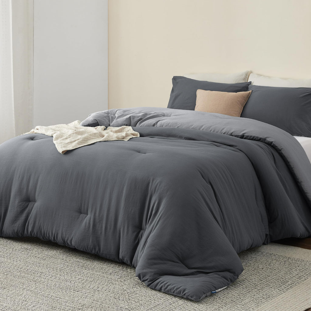 Bedsure Queen Size Comforter Set, Reversible Grey Soft Prewashed Bedding For All Seasons, 3 Pieces Warm Down Alternative Bed Set, 1 Lightweight Comforter (90'X90') And 2 Pillowcases (20'X26')