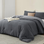 Bedsure Queen Size Comforter Set, Reversible Grey Soft Prewashed Bedding For All Seasons, 3 Pieces Warm Down Alternative Bed Set, 1 Lightweight Comforter (90'X90') And 2 Pillowcases (20'X26')