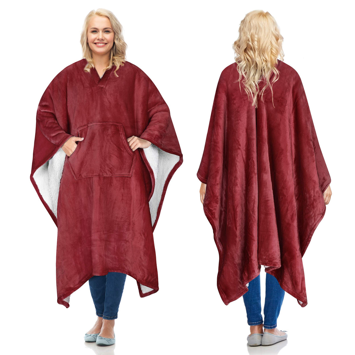 Catalonia Sherpa Wearable Blanket Poncho For Adult Women Men, Wrap Blanket Cape With Pocket, Warm, Soft, Cozy, Snuggly, Comfort