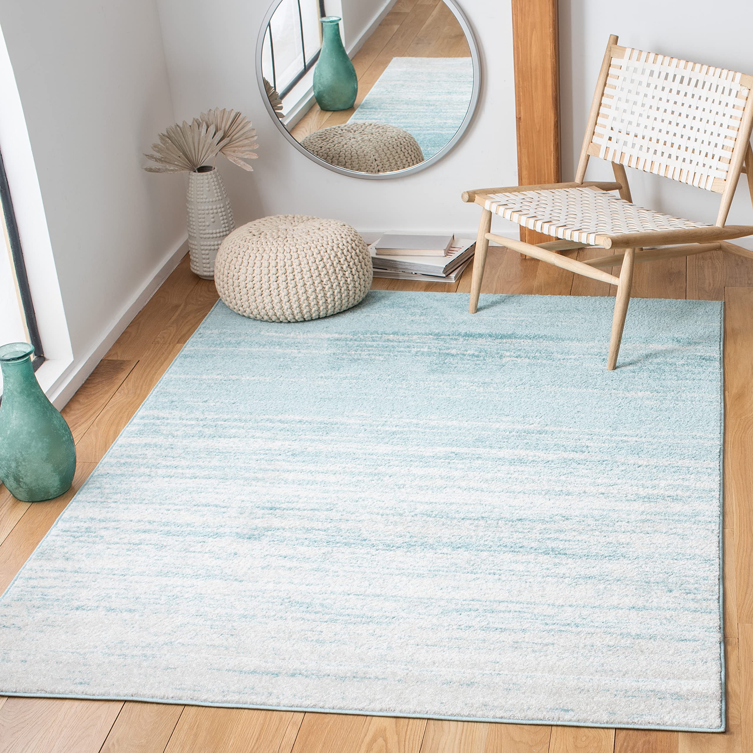 SAFAVIEH Adirondack Collection Area Rug - 8 x 10, Aqua & Ivory, Modern Ombre Design, Non-Shedding & Easy Care, Ideal for High 