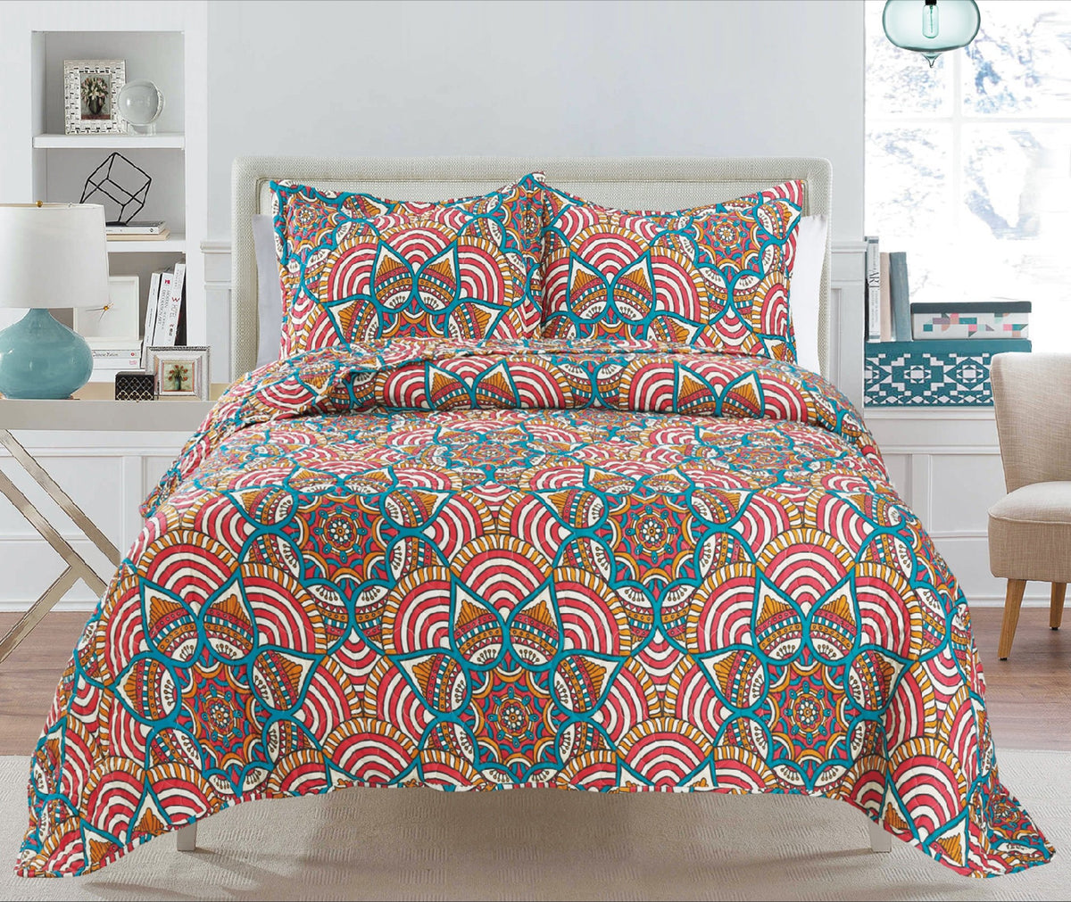 3 Piece Quilt Set Bedspread Set King Reversible Iris Love Bria Quilt Collection