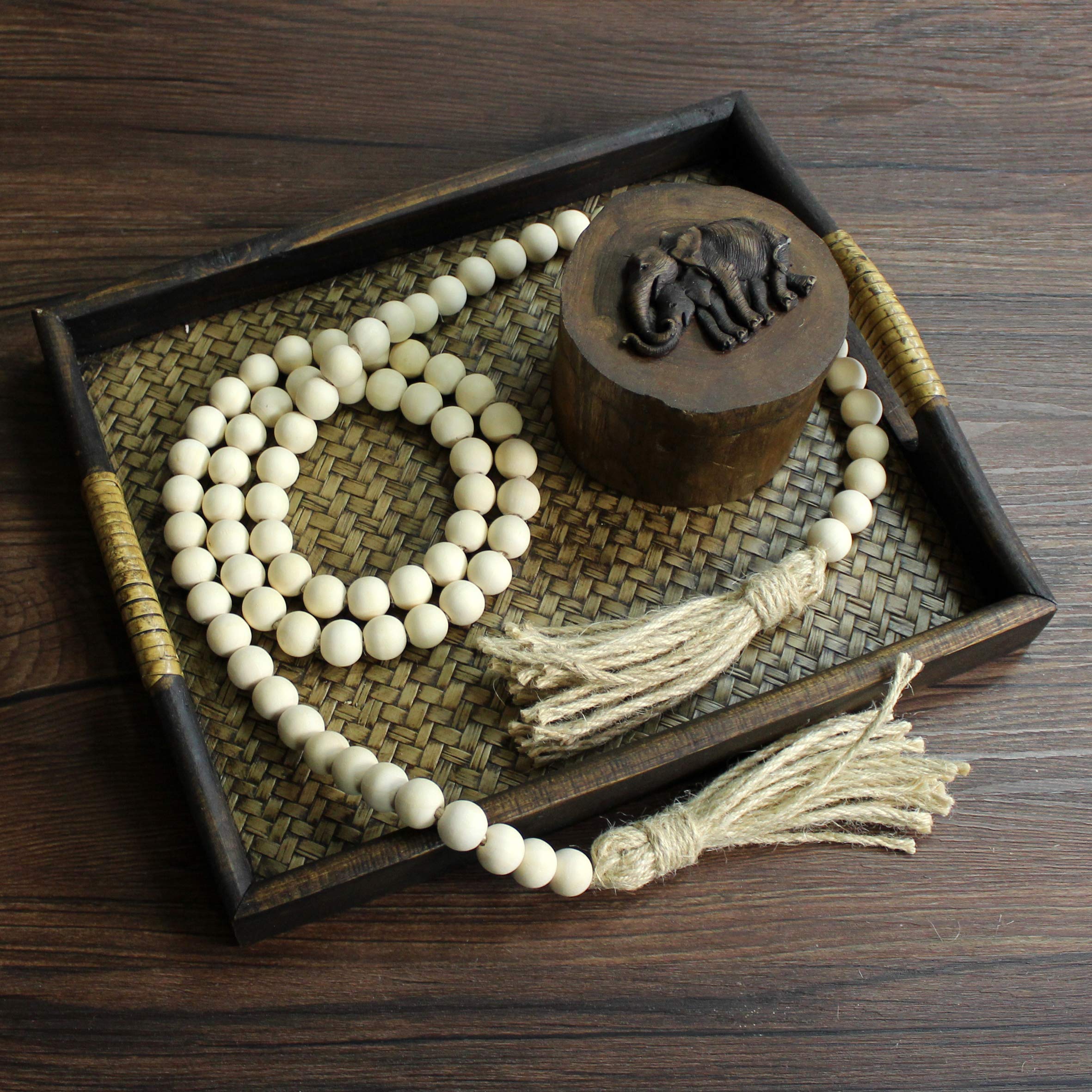 Cvhomedeco. Wood Beads Garland With Tassels Farmhouse Rustic Wooden Prayer Bead String Wall Hanging Accent For Home Festival Dec