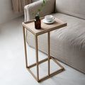 Cozayh Farmhouse C Table Couch End Table, Rustic Distressed Beaded Edge Tray Top Sofa Snack Side Table, Gold