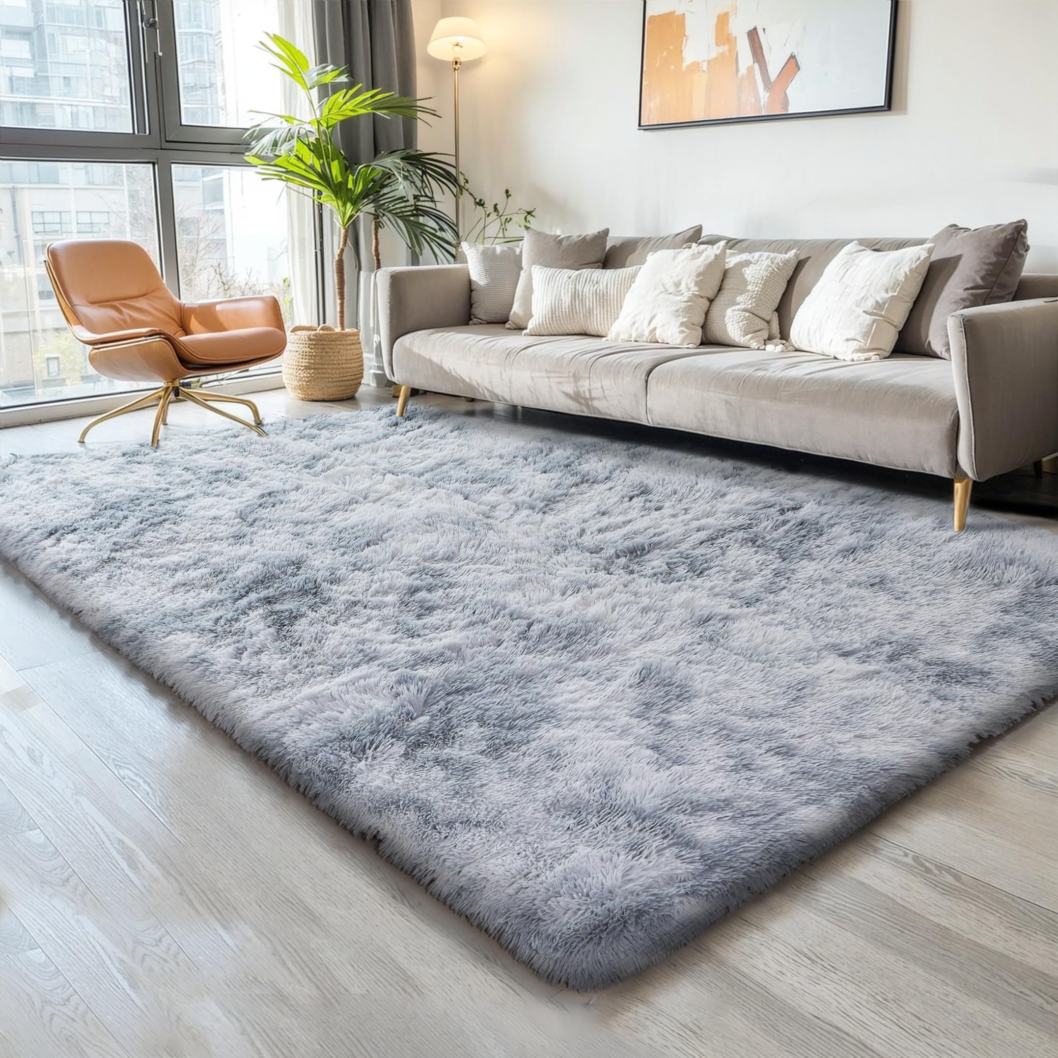 KCHOWUA Light Grey Rug for Bedroom 6x9 Fluffy Rugs for Living Room Thick Machine Washable Plush Area Rugs Non Slip Rug for Dorm 