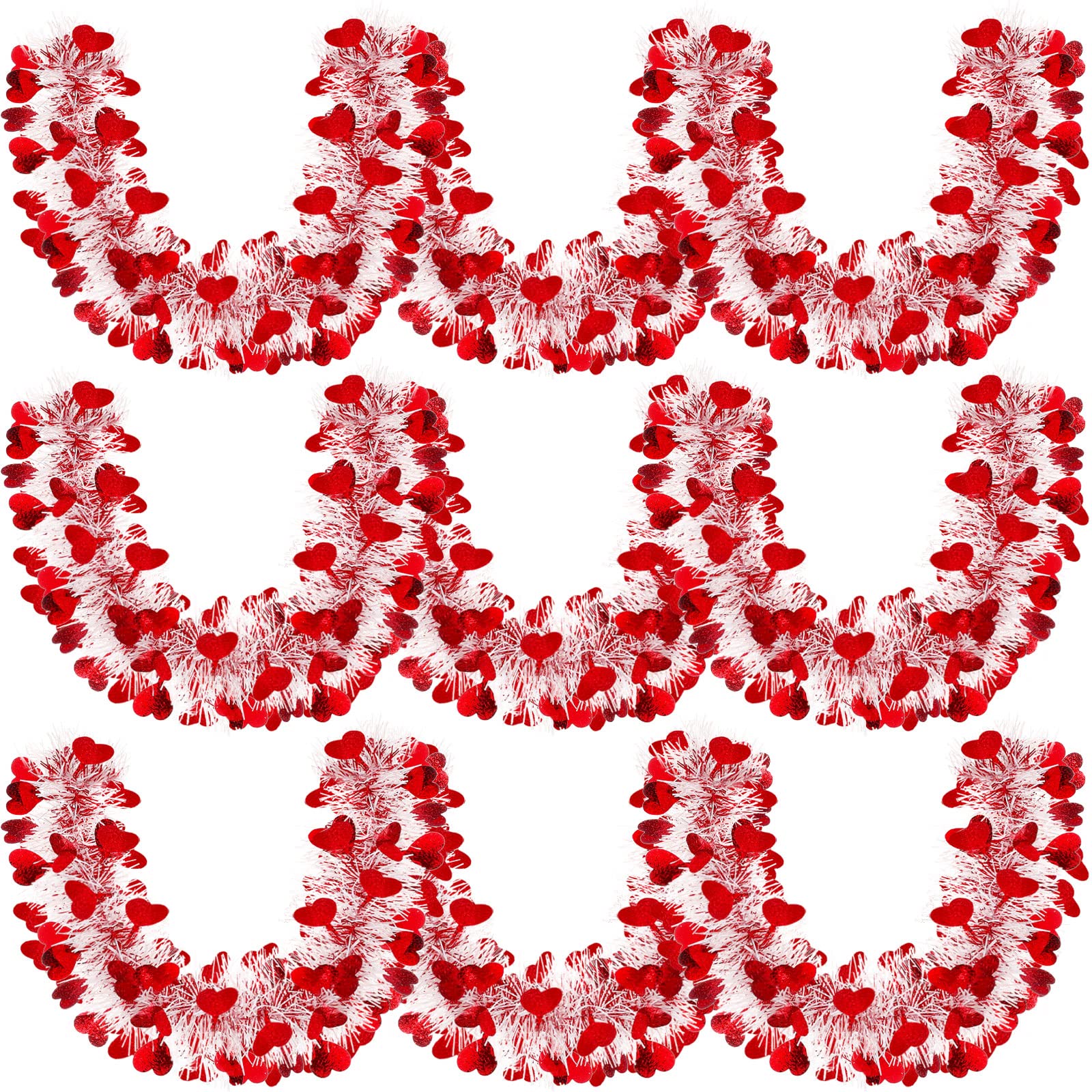 MTLEE 39.4 Feet 6 Pieces Valentines Tinsel Garland Valentine Tree Decorations Heart Tinsel Garland Red Valentine Garland Hanging