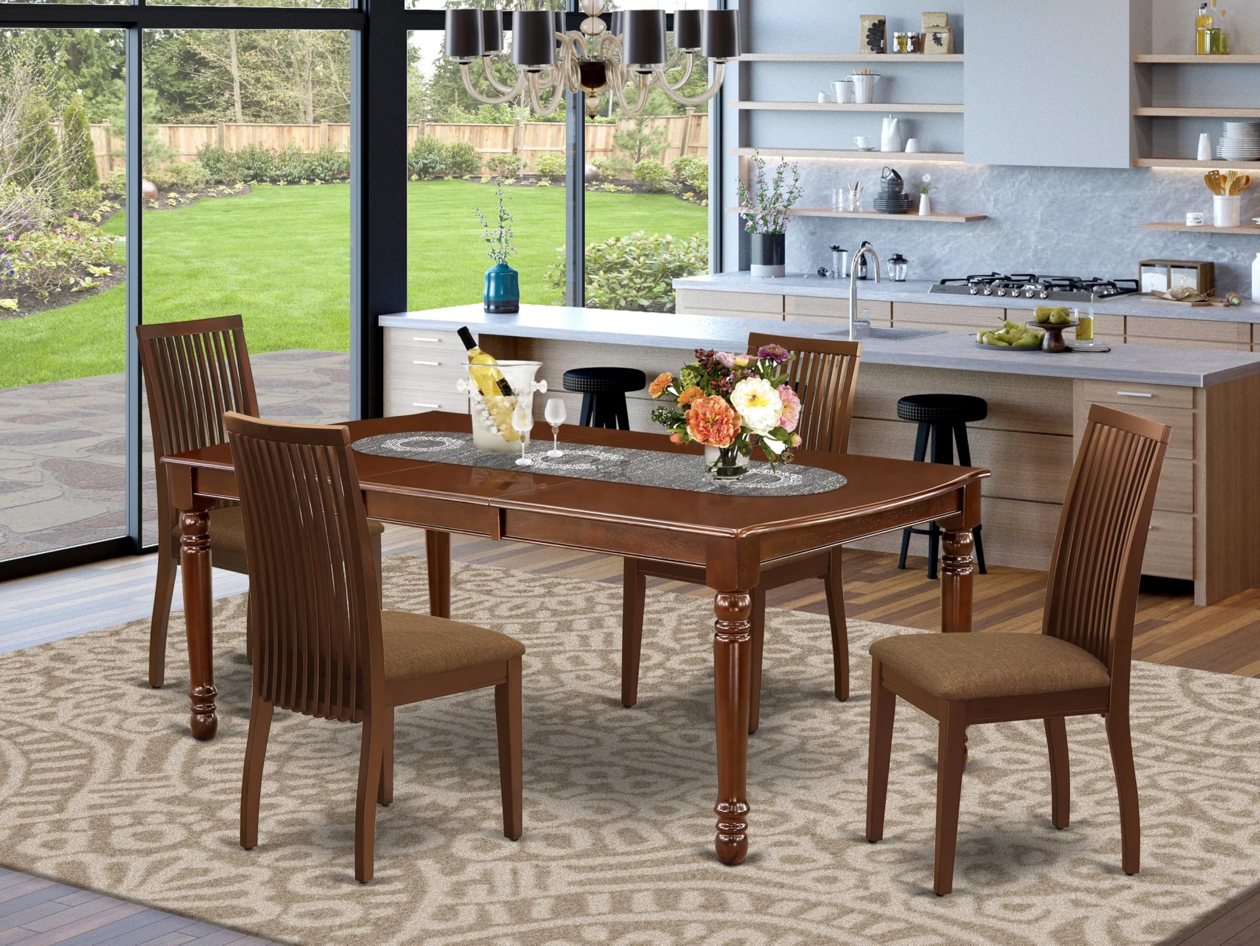 East West Furniture Doip5-Mah-C 5 Piece Dining Table Set For 4 Includes A Rectangle Kitchen Table With Butterfly Leaf And 4 Linen Fabric Dining Room Chairs, 42X78 Inch, Mahogany