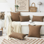 Home Brilliant Brown Throw Pillows For Couch Set Of 2 Lined Linen Throw Pillow Covers For Bench Sofa, 22X22 Inches, 55 Cm