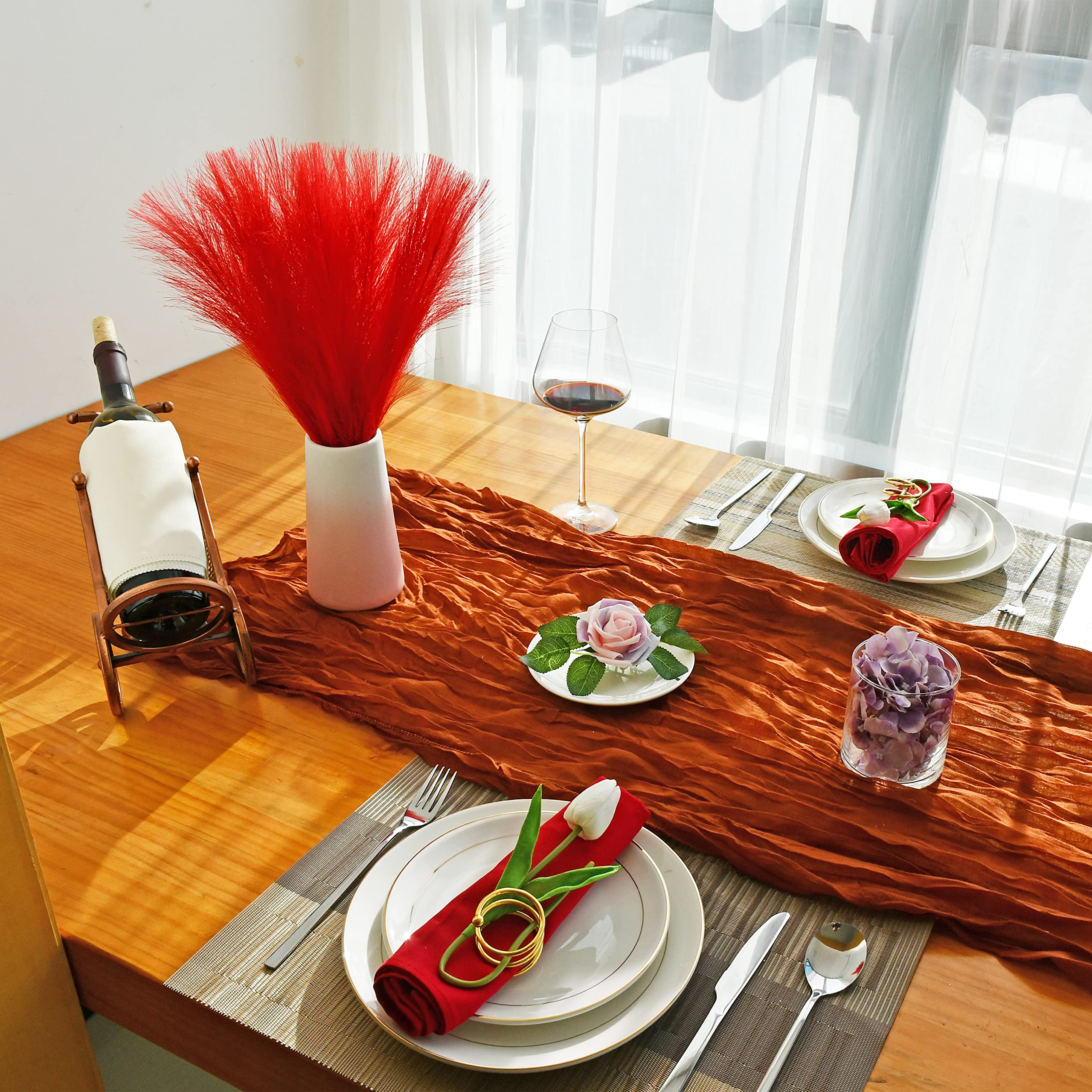 Mandy'S 20Pcs Red Silk Pampas Grass Artificial Fake Flowers 18'' For Mother'S Day Easter Home Kitchen Wedding Decorations Weddin