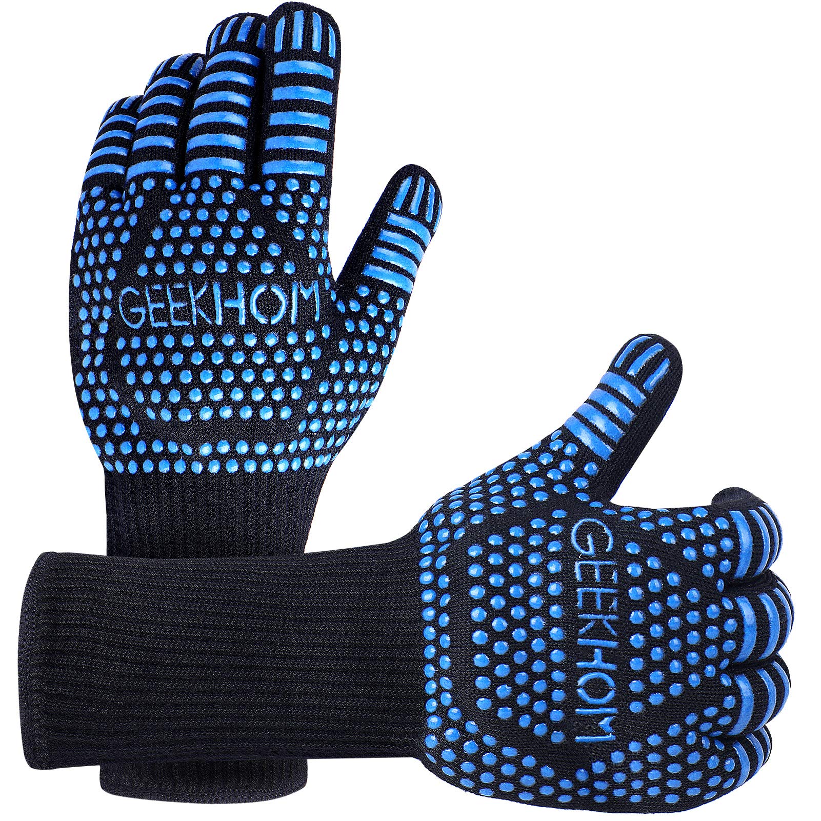 Geekhom Bbq Grill Gloves,1472? Heat Resistant Oven Gloves, En407 Certified 13 Inch Flexible Barbecue Mitts Good Grip For Smoker,
