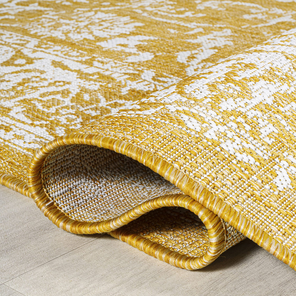 Jonathan Y Smb100E-4 Tela Bohemian Textured Weave Floral Indoor Outdoor Area Rug, Coastal, Traditional, Transitional Easy Cleaning,Bedroom,Kitchen,Backyard,Patio,Non Shedding, Yellow/Cream, 4 X 6