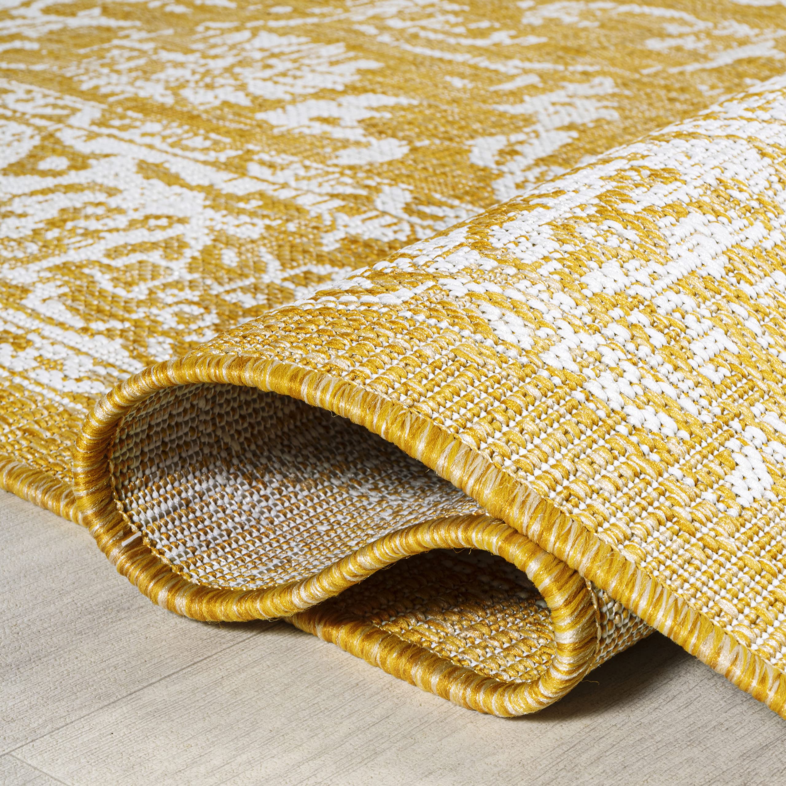 Jonathan Y Smb100E-210 Tela Bohemian Textured Weave Floral Indoor Outdoor Area Rug, Coastal Traditional Transitional Easy Cleaning,Bedroom,Kitchen,Backyard,Patio,Non Shedding 2 X 10, Yellow/Cream